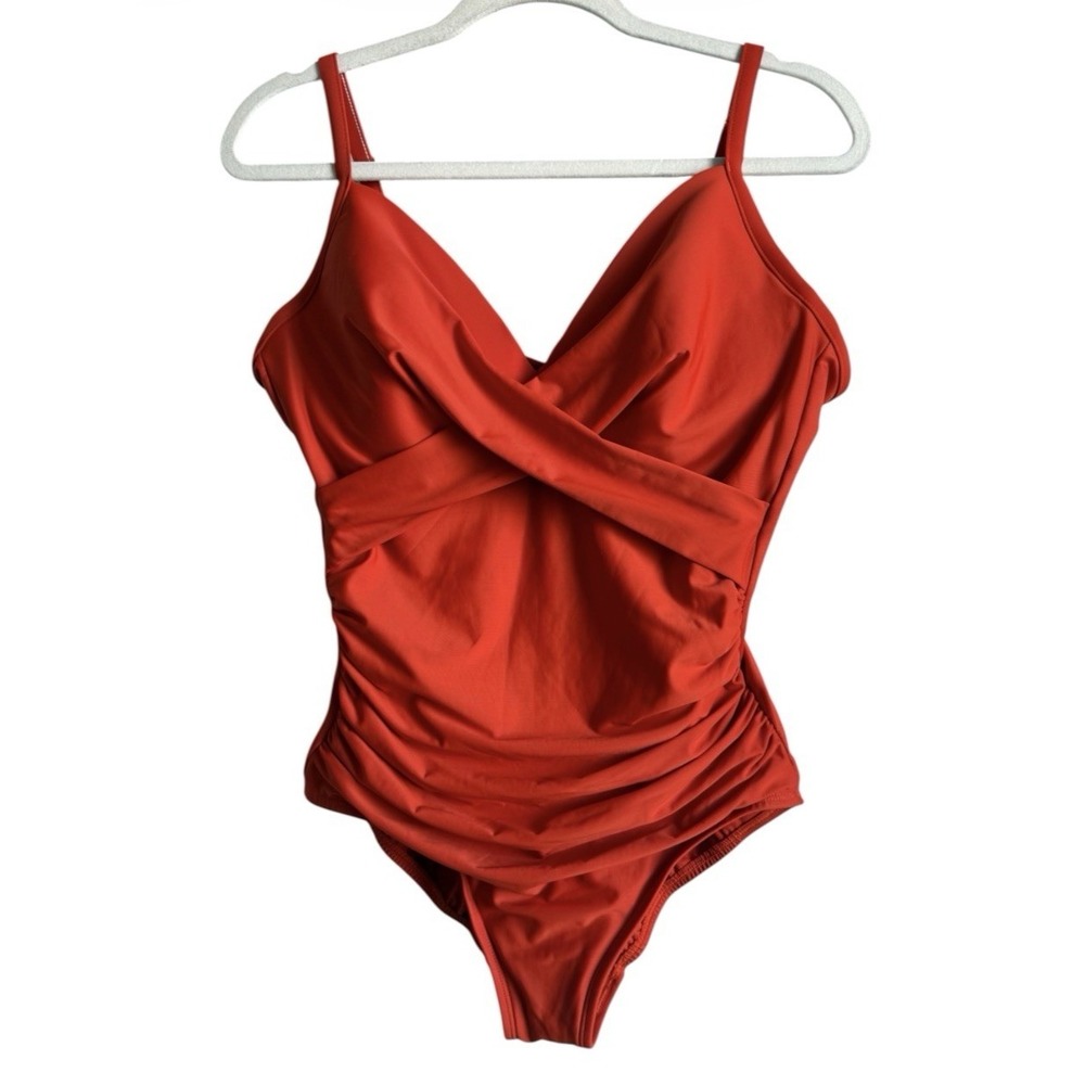 Miraclesuit Captivate Orange One Piece Swimsuit Ruched Tummy Control Sz 8 No Tag